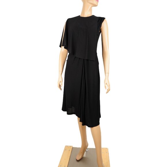 BALENCIAGA BLACK DRESS WITH CAPELET STRETCH JERSEY RUCHING - Picture 1 of 11
